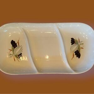 Vintage Red Wing Lotus Bronze MSM Hand Painted Divided Serving Platter 12" x 6"